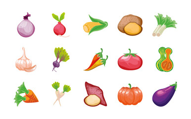 set of icons fruits and vegetables fresh