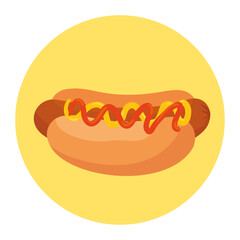 hot dog in frame circular, on white background