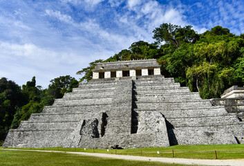 The Palenque Mayan Pyramid with a great sky and clouds