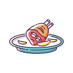 Roasted pork knuckle RGB color icon. German meat dish. Traditional european meal recipe. Poultry ingredient for cooking lunch. Dinner in luxury restaurant. Isolated vector illustration