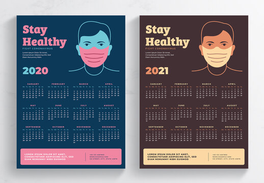 2020 and 2021 Calendar Layouts with Stay Healthy Prevention Theme