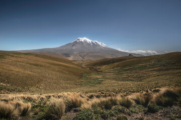 The amazing view over the Chimborazo volcano in Ecuador. The highest mountain on earth when measured from the core, 6384m from the middle of the earth