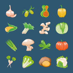 set of icons fruits and vegetables fresh