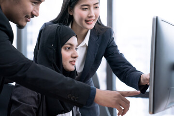 Company employees advise each other so they can work together to maximize efficiency, Communication between colleagues, Modern business people.