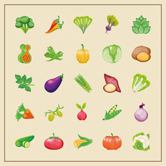 set of icons fruits and vegetables fresh