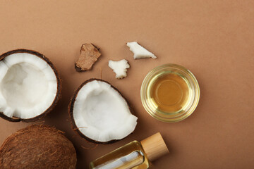 coconut oil and coconuts on the table
