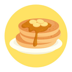 delicious pancake in frame circular, on white background