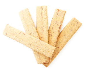 Biscuit stick with filling on white background, isolated. The view from top