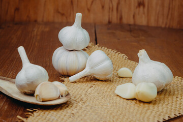 garlic on a wooden table