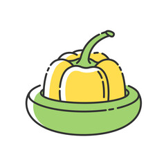 Reusable food saver RGB color icon. Zero waste lifestyle, responsible consumption. Round silicone food hugger for fruits and vegetables. Isolated vector illustration