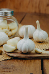 garlic on a wooden table