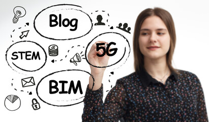 Business, technology, internet and network concept. Young businessman thinks over the steps for successful growth: