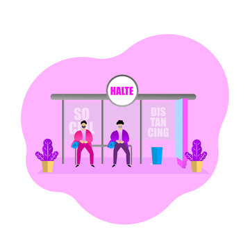 illustration design keep a social distance in public places halte