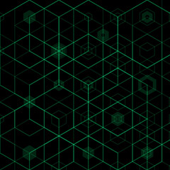 Green neon hexagons on a black background. Vector layout for advertising Abstract template for presentation. eps 10