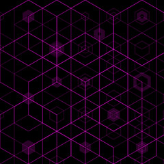 Purple neon hexagons on a black background. Vector layout for advertising Abstract template for presentation. eps 10