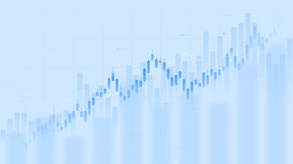 Abstract financial chart with uptrend line graph and candlestick on blue color background