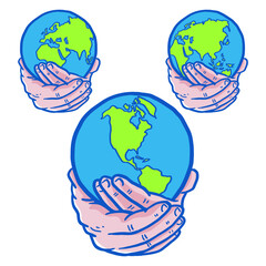 Illustration Human hand is holding the globe