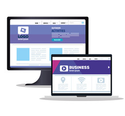 mockup responsive web, concept website development in desktop computer and tablet device