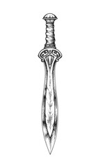 Roman Legionary Gladius Sword. Hand Drawn Vector Illustration