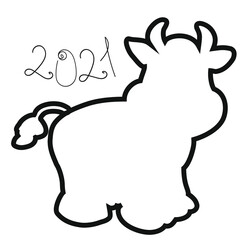 The outline of a bull or calf is the symbol of the year in the vector with the number 2021. T-shirt print, postcard, advertising, plywood clippings