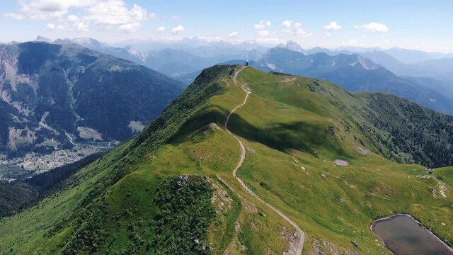 Drone view of alpine landscape in summer, Friuli Venezia Giulia, Italy