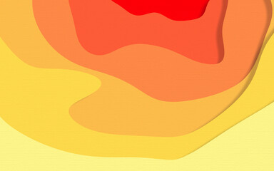 Abstract red orange and yellow paper cut shapes gradient background.paper art style textured with wavy layers 3D render.for background wallpaper and Business template.