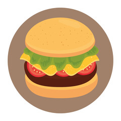 hamburger fast food in frame circular, on white background