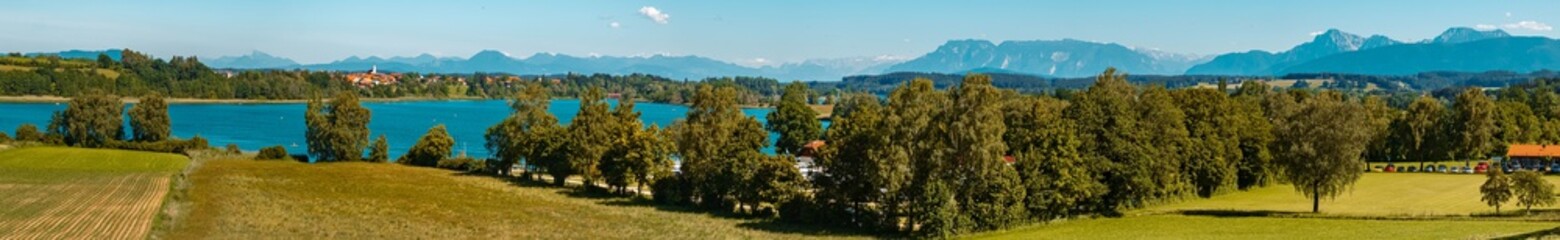 High resolution stitched panorama of a beautiful alpine view near Waging am See with the famous...