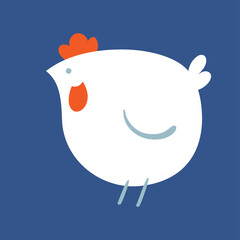 Chicken icon. In cartoon, flat style. Isolated on classic blue background. Vector illustration.