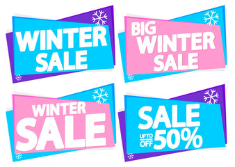 Set Winter Sale banners design template, discount tags, app icons, vector illustration 