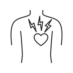 Heart attack black line icon. Health problem. Isolated vector element. Outline pictogram for web page, mobile app, promo.