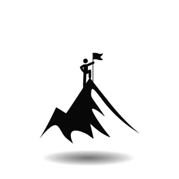 A man on the mountain top icon with shadow