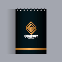 corporate identity brand mockup, notebook black mockup with golden sign