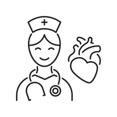 Doctor cardiologist line black icon. Nursing service. Subject matter expert. Isolated vector element. Outline pictogram for web page, mobile app, promo.