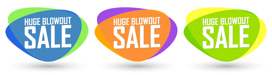 Set Huge Blowout Sale bubble banners design template, discount tags, vector illustration