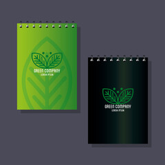 corporate identity brand mockup, notebooks green mockup, green company sign, green