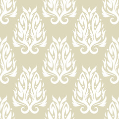 White floral seamless pattern on pale olive green background