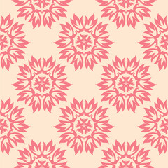 Fototapeta na wymiar Pink floral seamless pattern on beige background