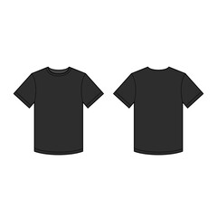 Black men's t-shirt template. Front and back view. Vector illustration.