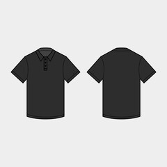 Naklejka premium Black men's polo shirt for template. Front and back view. Vector illustration.