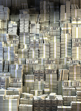 A large stack of dollar bills. Money.