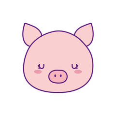 Cute pig face cartoon line and fill style icon design, Animal zoo life nature and character theme Vector illustration