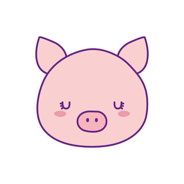Cute pig face cartoon line and fill style icon design, Animal zoo life nature and character theme Vector illustration
