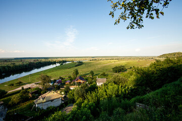 Fototapeta na wymiar View early in the morning of the Desna River near the ancient town of Novgorod-Seversk, Ukraine