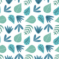 Colorful green plant pattern on white background. Drawn by hand floral elements vector doodle style. Good for decorate different designs.