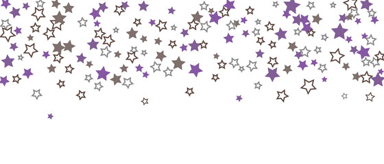 Falling confetti stars. Shades of purple, gray, brown stars. Holiday background. Abstract texture on a white background. Design element. Vector illustration, EPS 10.