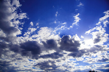 Blue sky. White clouds. Air