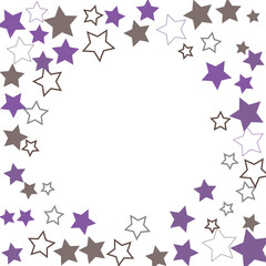 Falling confetti stars. Shades of purple, gray, brown stars. Holiday background. Abstract texture on a white background. Design element. Vector illustration, EPS 10.