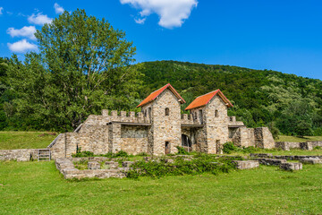 Fototapeta na wymiar Ruins of Arutela roman castrum on the banks of river Olt near Calimanesti, Wallachia region, Romania