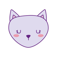 Cute cat face cartoon line and fill style icon design, Animal pet kitten domestic feline kitty mammal beautiful and portrait theme Vector illustration
